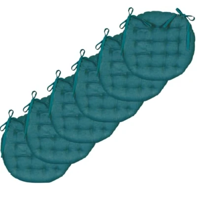 Afbeelding van Atout Ciel Lot de 6 Galettes Chaise Rondes Bicolores D.40cm, Bleu Canard/Moutarde
