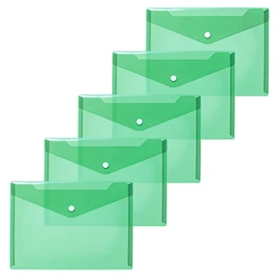 Afbeelding van HERMA 20053 5 stuks transparante polypropyleen hoezen met drukknop voor school, universiteit, kantoor, enveloppen van polypropyleen, A5, 25 x 18 cm, groen