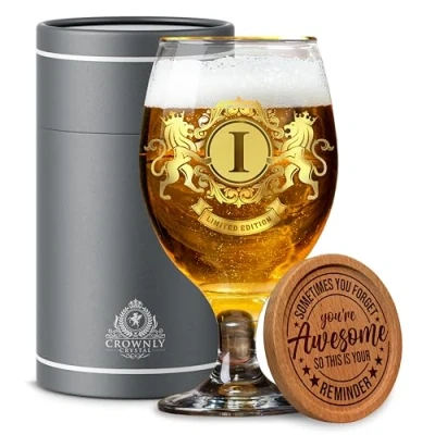Afbeelding van CROWNLY CRYSTAL® cadeau verjaardag heren gepersonaliseerd bierglas kerstcadeau verjaardagscadeau man voor papa klein (I)