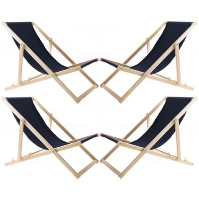 Afbeelding van Set van 4 ligstoelen strandstoel beukenhout donkerblauw