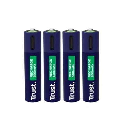 Image de Trust Piles Rechargeables Aaa 500 Mah Usb c Avec Câble De Chargement 4 en 1 Pièces (25671)