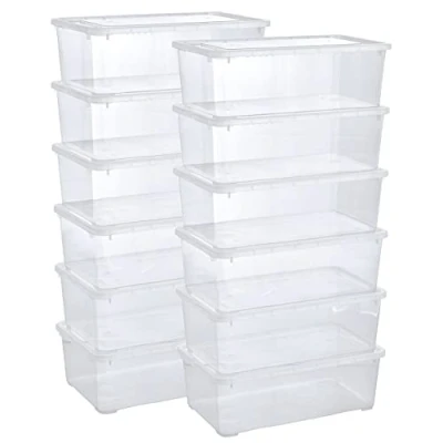 Afbeelding van Grizzly Opbergdozen met deksel, stapelbaar, kunststof, transparant, voor kleding, schoenen, speelgoed, knutselwerk, 12 x 5 l