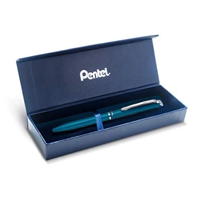 Afbeelding van Pentel BL2007 EnerGel Gel roller, hoogwaardig, intrekbaar, 0,7 mm punt, metalen behuizing, mat, turquoise, geschenkdoos