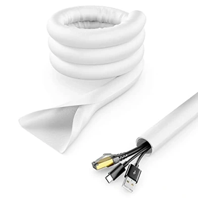 Afbeelding van deleyCON 1,5m Kabelhoes Zelfsluitend Kabelmanagement Kabelkanaal Kabelbescherming Robuust Nylon Kabelmantel Thuis Kantoor Bureau Wit