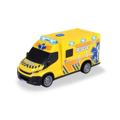Afbeelding van Dickie Toys Iveco Daily Ambulance (geel, 18 cm) Reddingsvoertuig met licht, geluid en speelgoedaccessoires (inclusief batterijen), speelgoedauto voor kinderen vanaf 3 jaar