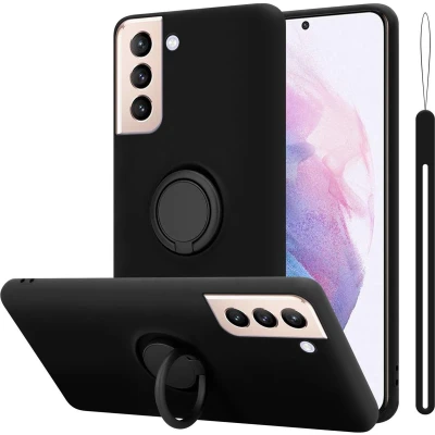 Afbeelding van Cadorabo Hoesje geschikt voor Samsung Galaxy S21 PLUS in LIQUID ZWART Beschermhoes van flexibel TPU silicone Case Cover met ring
