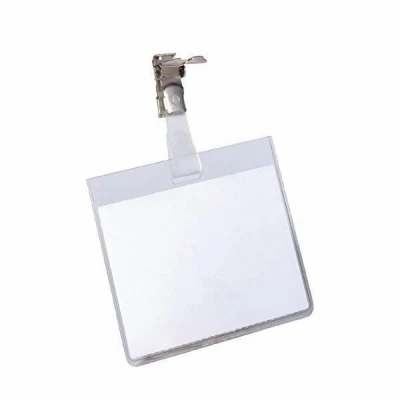 Image de Durable 800319 lot de 25 badges porte nom à pince en plastique 90 x 60 mm (transparent)