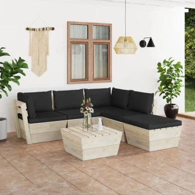 Afbeelding van 6 delige Loungeset met kussens pallet vurenhout