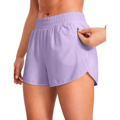 Afbeelding van CRZ YOGA Hardloopshorts met hoge taille voor dames, 7,6 cm mesh voering, sneldrogend, atletische trainingsshort ritszak, Lila.