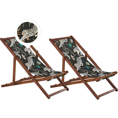 Afbeelding van Beliani ANZIO Strandstoel set van 2 Donkere houtkleur Polyester