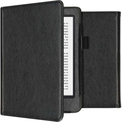 Afbeelding van Hoesje geschikt voor Kobo Clara 2E E reader iMoshion Vegan Leather Bookcase Ook Tolino Shine 4 Zwart