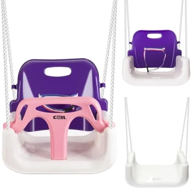 Afbeelding van COIL 3 in 1 baby schommel, verstelbare zitting, met schommelzitje, kinderschommel rugleuning en bevestigingsriem, belasting: 60 kg, roze