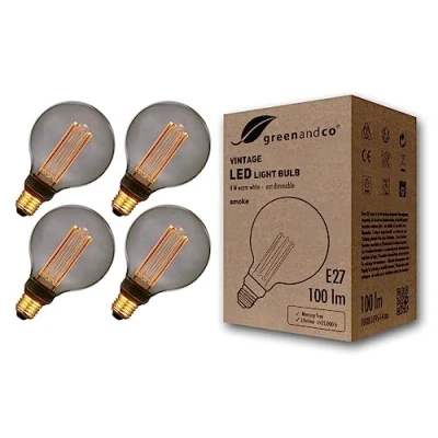Afbeelding van greenandco Set van 4 LED lampen in vintage design E27 G95 Edison 4W 100lm 1800K rook extra warm wit 320 230V flikkervrij niet dimbaar