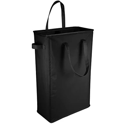 Afbeelding van IHOMAGIC Smalle wasmand met handgreep, stabiele opvouwbare wasverzamelaar, dunne voor vuile was, opbergzak kleding speelgoed 45 l, 39 x 19 60 cm, zwart