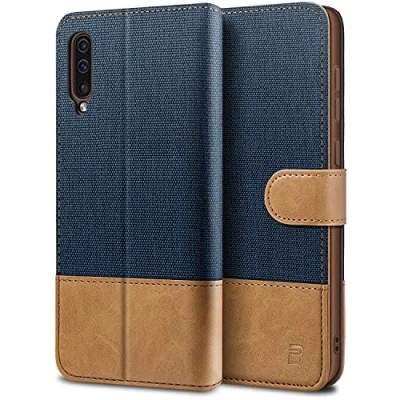 Afbeelding van BEZ beschermhoes voor Samsung A50, A30s, Galaxy van PU leer, portemonnee, haak, muntvak, magneetsluiting, blauw