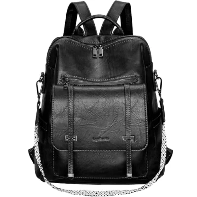 Afbeelding van Leathario sac à dos imperméable pour femme, de ville en cuir PU, l&#039;université, les voyages, le travail, Noir 104, Rucksack