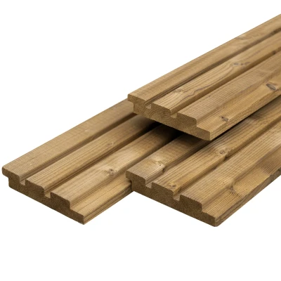 Afbeelding van Gevelbekleding Thermisch Gemodificeerd Vuren 2.6x14x360cm Triple blokprofiel
