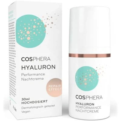 Afbeelding van Cosphera Hyaluron 100% veganistische nachtcrème nachtverzorging voor rimpels, wallen en donkere kringen 30 ml gezichtscrème mannen vrouwen