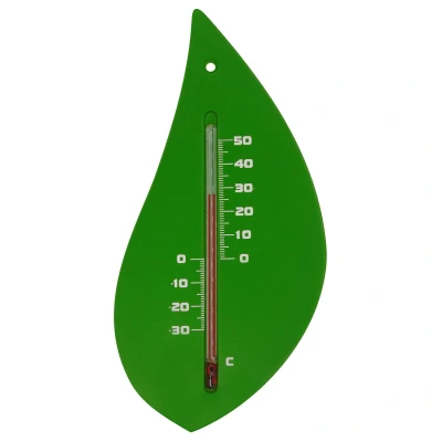 Afbeelding van Muurthermometer kunststof groen boomblad 15x8x0,3 cm Nature