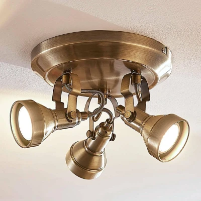 Afbeelding van Lindby plafondlamp 3lichts metaal H: 12.5 cm GU10 oud messing