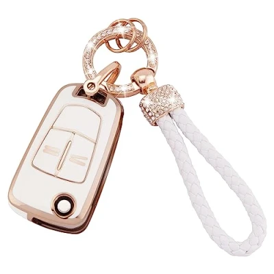 Afbeelding van Koaudb Autosleutelhoes van TPU, compatibel met 2 knoppen Vauxhall Opel Corsa Astra Vectra Zafira Signum Meriva Tigra Insignia Combo Flip Folding Key Shell Case Fob (Opl 2F)