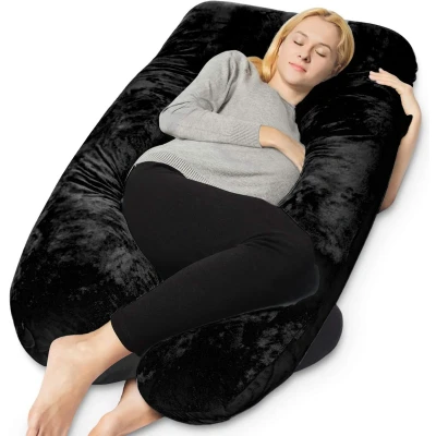 Afbeelding van Earkings Zwangerschapskussen Zijslaapkussen 140x80cm U vorm met Afneembare hoes Body Pillow Zwart