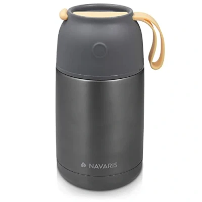 Afbeelding van Navaris roestvrij stalen thermosbeker 650ml Voedselbeker voor onderweg Warmhoudbeker warm en koud eten Geïsoleerd lekvrij Donkergrijs