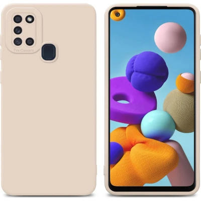 Afbeelding van Cadorabo Hoesje geschikt voor Samsung Galaxy A21s in Fluid CREAM Beschermhoes gemaakt van flexibel TPU silicone Cover Case