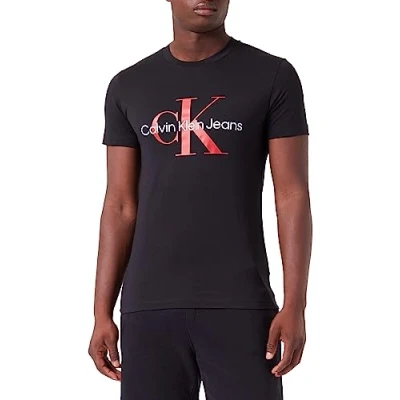 Image de Calvin Klein Jeans Homme T shirts manches courtes Core Monologo Slim Tee J30j320935, Noir (Ck Black/Salsa), XXS