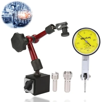 Afbeelding van comparator en magnetische basis, 0 tot 0,8 mm vergelijking met houder 0,01 centrale klem, precisiemeetschaal mm, magnetisch, flexibel verstelbaar,