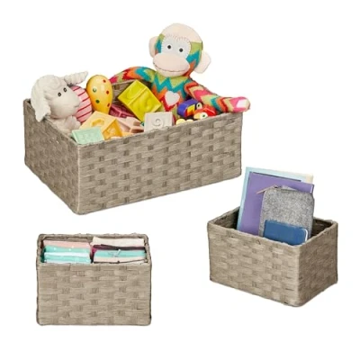 Afbeelding van Relaxdays opbergmand set van 3 papiertouw badkamermanden kastmanden 2 groottes