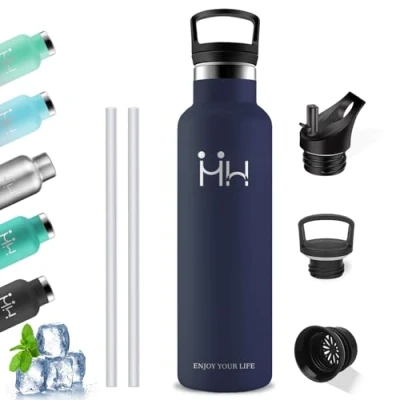 Afbeelding van Gourde 1l, Isotherme, Sans BPA, Paille, Anti Fuite, Inox, Acier Inoxydable 18/8, Adulte, Double Isolation, Bouteille Isotherme pour Camping, Randonnée, Running, Vélo, Yoga