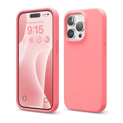Afbeelding van elago Liquid siliconen hoesje compatibel met iPhone 15 Pro, hoogwaardige siliconen, volledige bescherming [4 laags schokbestendige structuur], zachte anti kras microvezel voering (Rosa)