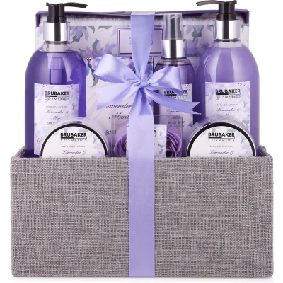 Afbeelding van BRUBAKER Cosmetics Bad en Body Set Lavendel Munt Geur Cadeautip Vrouw Cadeau Idee Kerstcadeau 12 delige Cadeauset in Decoratieve Jute Box Moederdag cadeautje