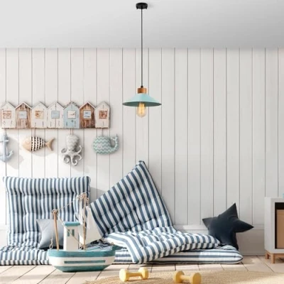 Afbeelding van Hanglamp GMN 00005 1 lamp houtdetail blauw