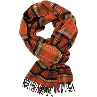 Afbeelding van Wollen wintersjaal voor heren, warm, geruit, modieus, meerkleurig, 180 x 29 cm, gemaakt in Duitsland, Oranje