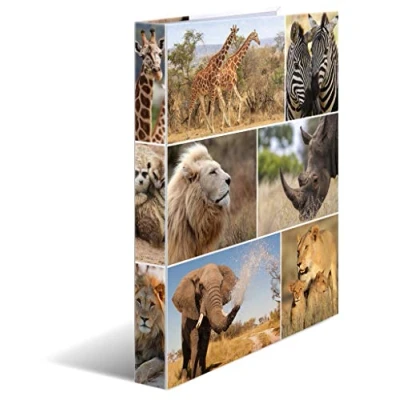 Afbeelding van HERMA 19476 ringband DIN A4 Afrika dieren, smal, 2 ringen, stevig karton, 35 mm breed, gekleurde binnen en buitenprint in hoogwaardig design, motief ringbandmap, ringbandmap