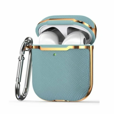 Afbeelding van AirPods 1/2 hoesje Hardcase Plated series Licht blauw + Goud Optimale bescherming voor jouw