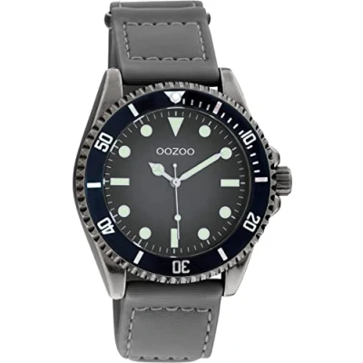 Afbeelding van Oozoo Herenhorloge met klittenband van nylon genaaid 42 mm diameter draaibare lunette, grijs.