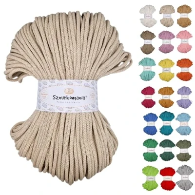 Afbeelding van Sznurkomania Gevlochten katoenen koord 5 mm 100 m 46 kleuren Voor macramé Lichtbeige