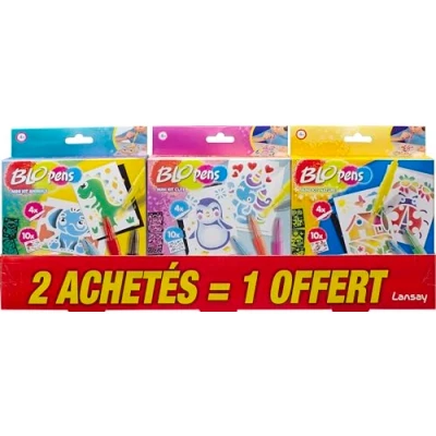 Afbeelding van blopens 3 verpakkingen mini voor kinderen vanaf 4 jaar creatieve teken en schilderset met airbrush effect 12 viltstiften 30 herbruikbare sjablonen reisformaat Lansay