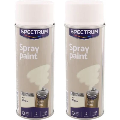 Afbeelding van Spuitbusverf Wit Mat Set van 2 (2x 400 ml) Meubelspray Lakspray Spuitverf Sneldrogend Acrylaat lak