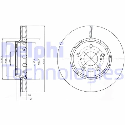 Afbeelding van DELPHI BG4276 Remschijf 296 28 5 Geventileerd Geolied Semi finished Zonder wiellager, ABS sensorring