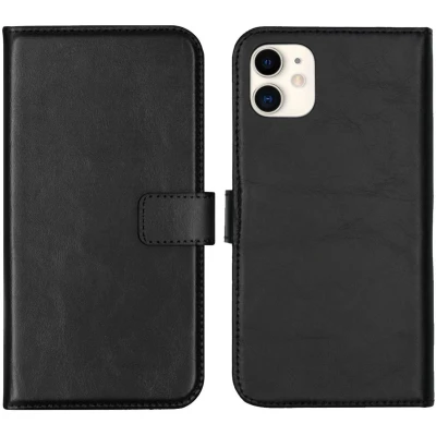 Afbeelding van Selencia Hoesje Geschikt voor iPhone 11 Met Pasjeshouder Echt Lederen Bookcase Zwart