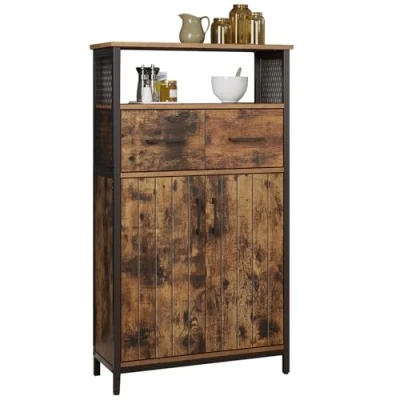 Afbeelding van VASAGLE Badkamermeubel, dressoir, opbergkast, verstelbare plank, stalen frame, voor woonkamer, keuken, industriële stijl, vintage bruin zwart LSC261B01