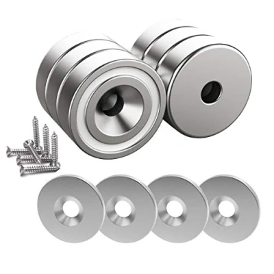 Afbeelding van Magnetpro 6 stuks magneten 12 kg sterkte 20 x 7 mm met gat en capsule, verzonken potmagneet schroeven stalen kussens