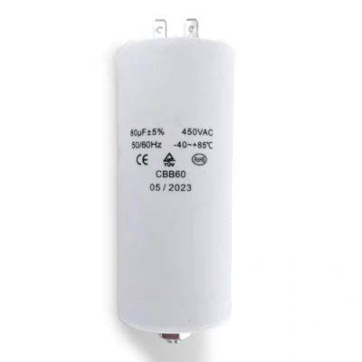 Afbeelding van DL pro Universele motorcondensator 80 µF 450 V Ø 55 x 120 mm met 6,3 AMP aansluitingen en bevestigingsschroeven M8 CBB60 startcondensator voor apparaten