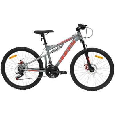 Afbeelding van Huffy Marker Volledig Geveerde Mountainbike 21 Versnellingen Shimano 24 inch Medium Staalgrijs MTB Kinderen 8+