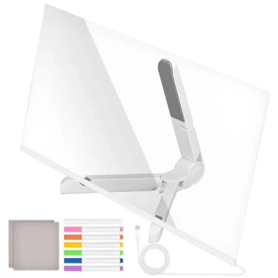 Afbeelding van Carte acrylique effaçable d&#039;information LED, avec 7 stylos au néon transparent qui émet la lumière support réglable