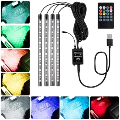 Afbeelding van Baxcdyswe 4 pièces, 48 bandes d&#039;éclairage d&#039;ambiance de voiture, étanche, éclairage intérieur LED, multicolore musical, avec port USB et